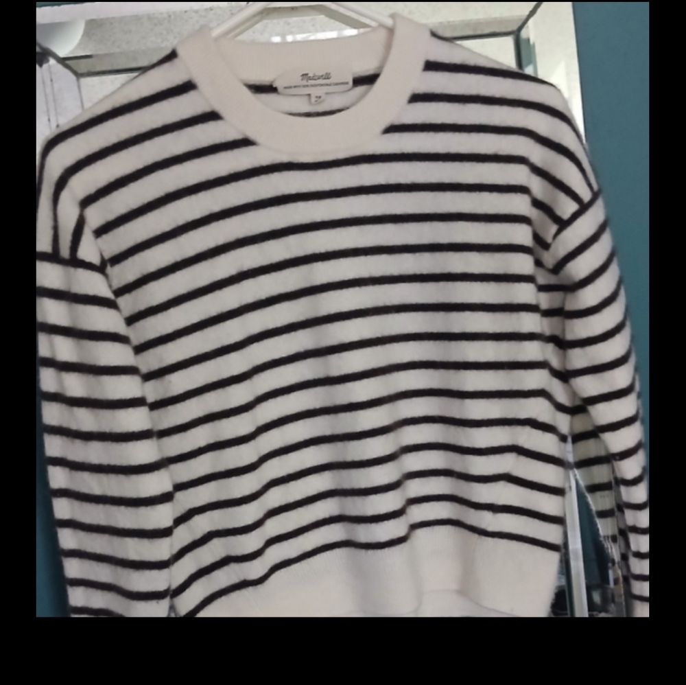 Madewell Black and White Crewneck Sweater with Stripes